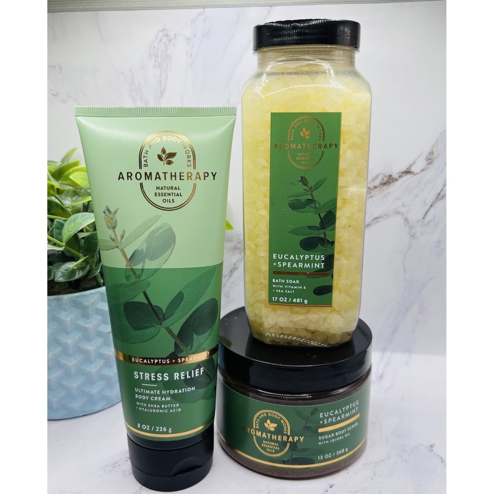 3 Bath & Body Works Stress Relief Eucalyptus Spearmint~Lotion~Bath~Sugar Scrub